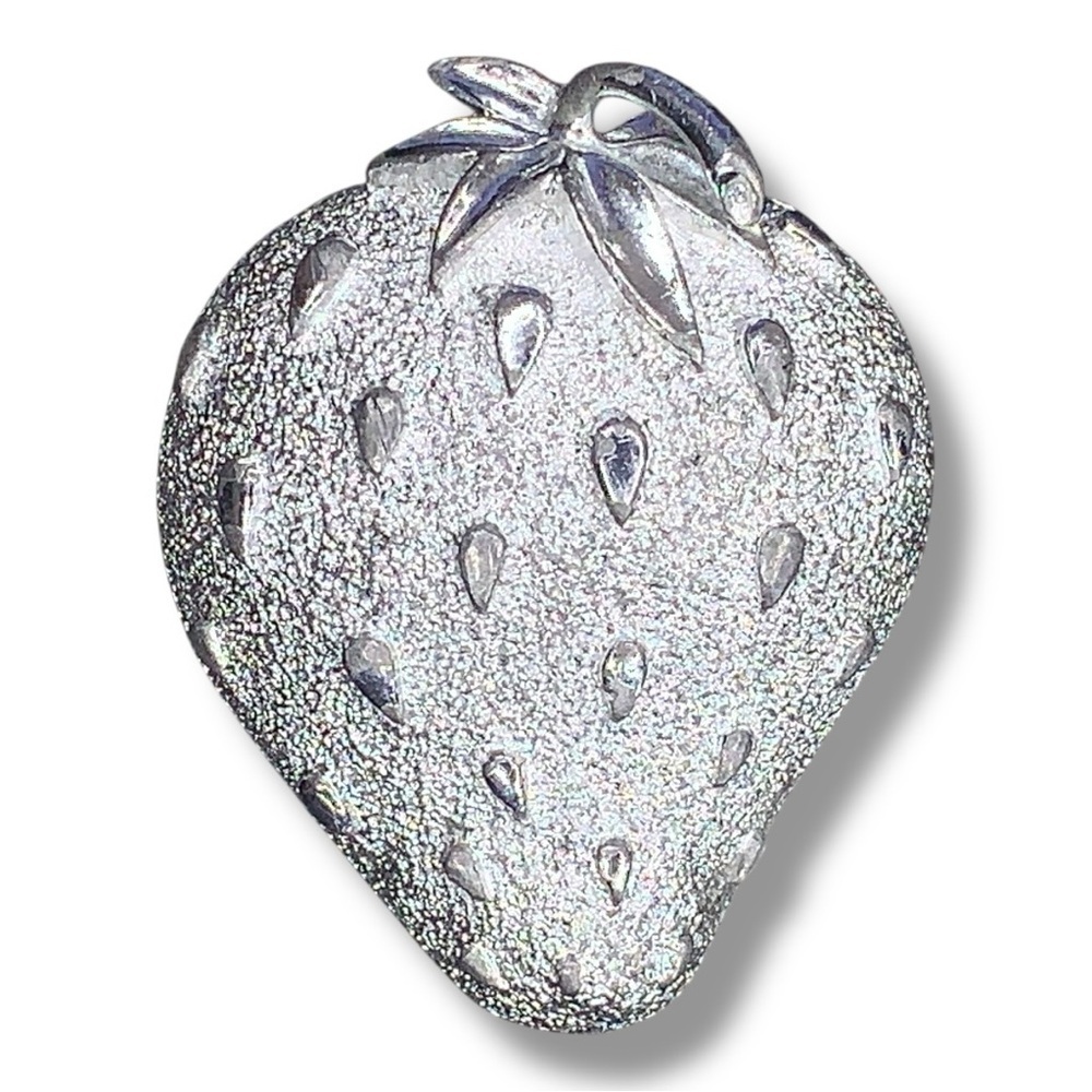 Vintage Sarah Coventry Large Strawberry Brooch Pin Cottagecore Silver Signed